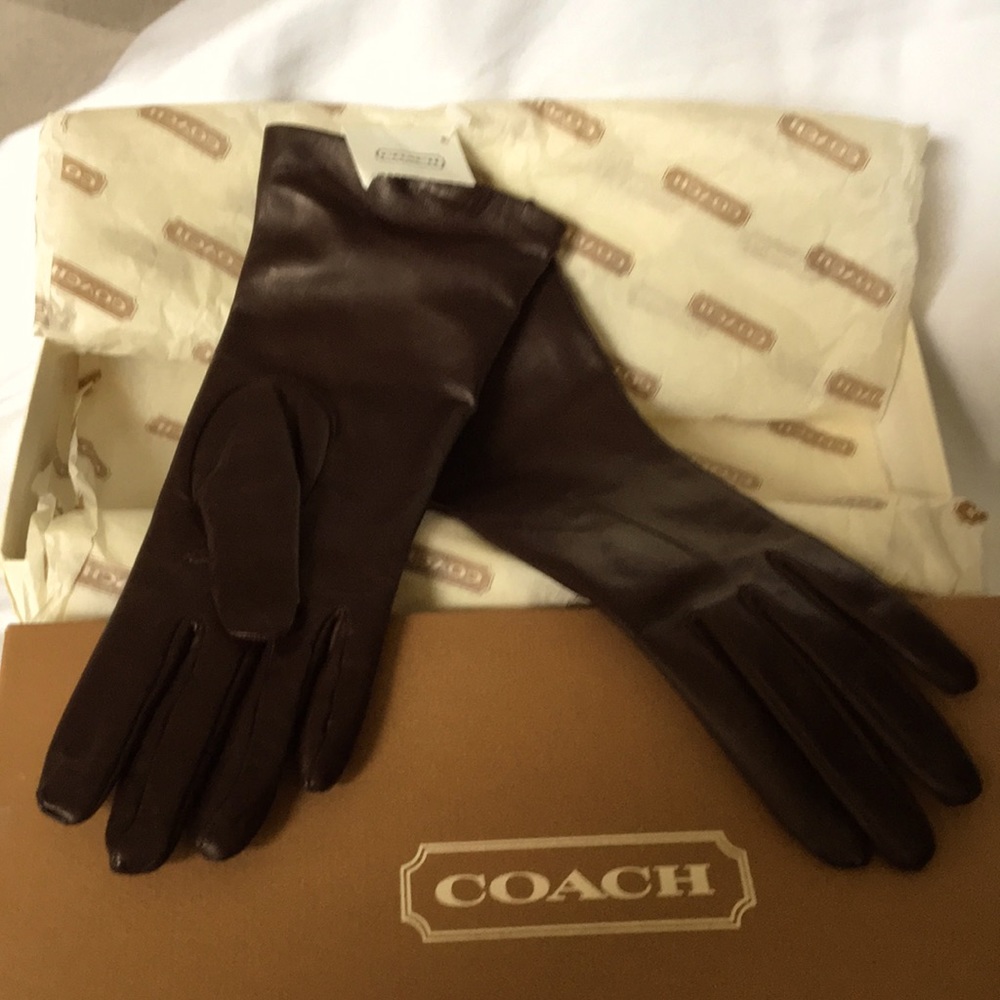 Coach Brown Leather Gloves, Silk Fabric Lining, Size 7